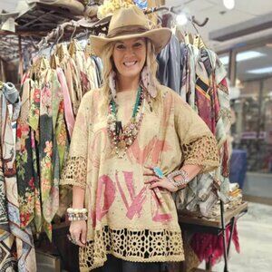 A RARE BIRD LACE TRIM LOVE TUNIC NWT